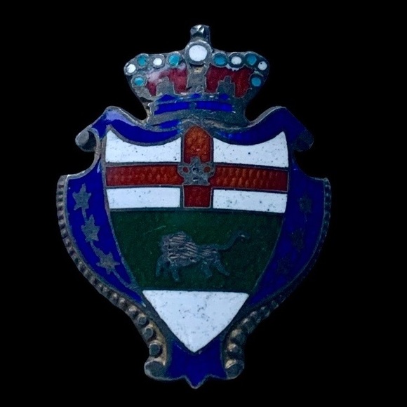 Antique 1901 Sterling Silver & Enamel Shield Pin Armed Forces Red Cross Lion - Picture 3 of 7